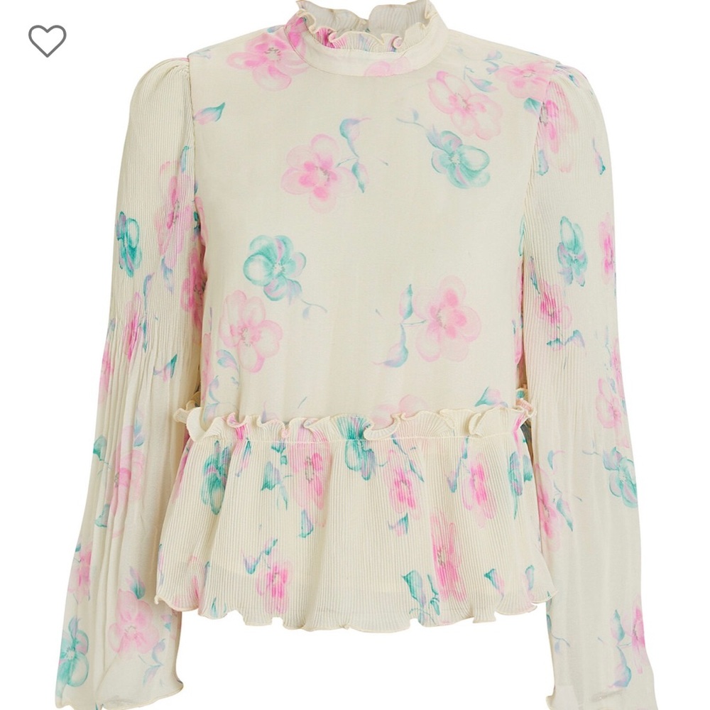 GANNI Pleated Georgette Floral Top